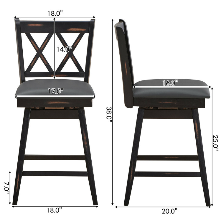 2 Pieces 24 Inch Swivel Counter Height Barstool Set with Rubber Wood Legs-BlackCostway Gallery View 4 of 11
