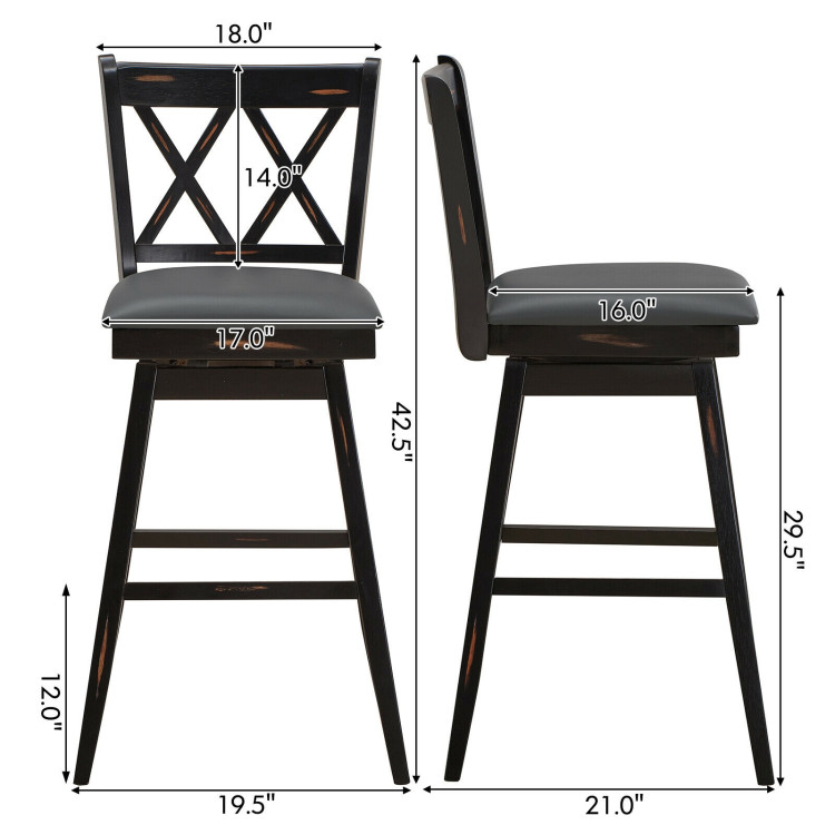 2 Pieces 29 Inches Swivel Counter Height Barstool Set with Rubber Wood Legs-BlackCostway Gallery View 4 of 11