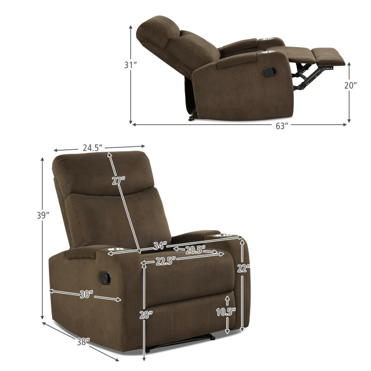 Recliner Chair Single Sofa Lounger with Arm Storage and Cup Holder for Living Room-CoffeeCostway Gallery View 4 of 12