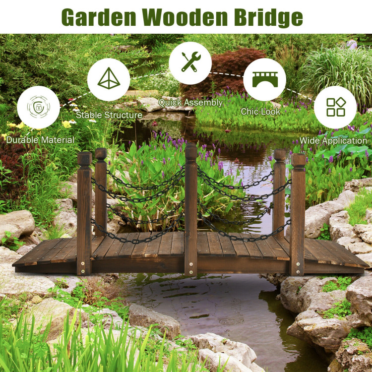 5 Feet Wooden Garden Bridge Arc Footbridge Stained Finish Walkway with Safety RailsCostway Gallery View 3 of 11