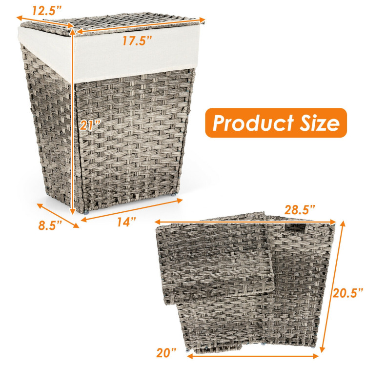 Foldable Handwoven Laundry Hamper with Removable Liner-GrayCostway Gallery View 4 of 12