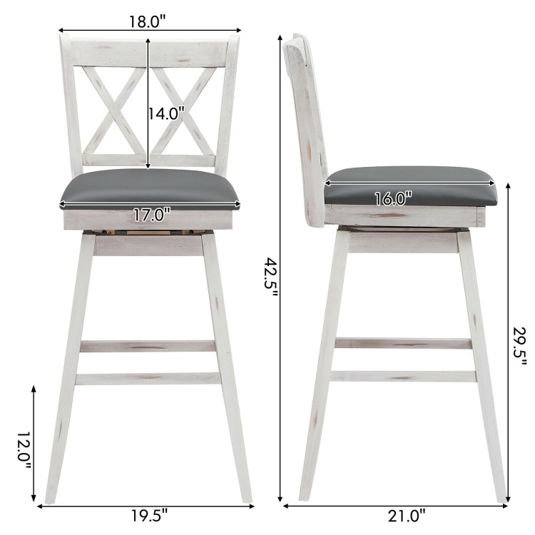2 Pieces 29 Inches Swivel Counter Height Barstool Set with Rubber Wood Legs-WhiteCostway Gallery View 4 of 10