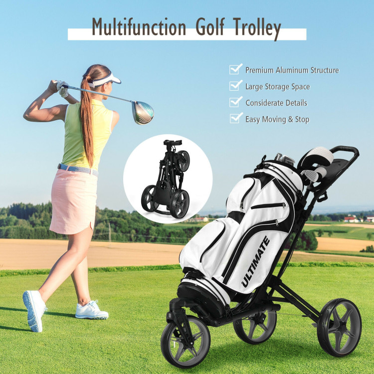 Folding Golf Push Cart with Scoreboard Adjustable Handle Swivel Wheel-GrayCostway Gallery View 4 of 12
