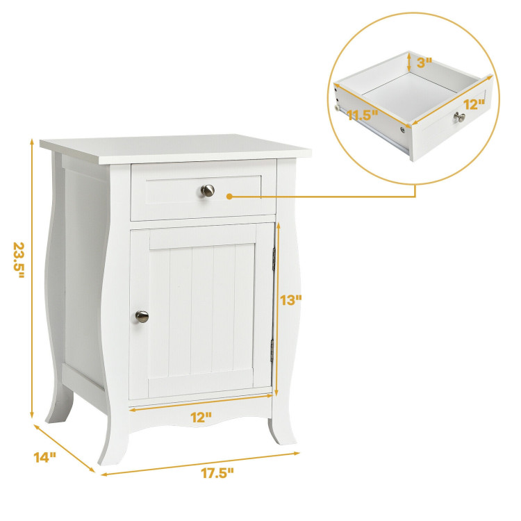 Wooden Accent End Table with Drawer Storage Cabinet Nightstand-WhiteCostway Gallery View 4 of 10