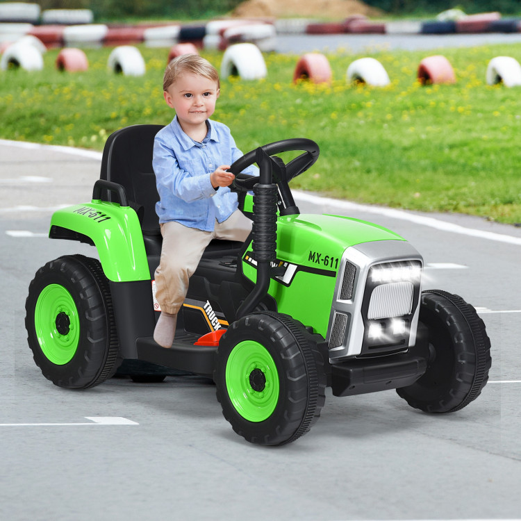 12V Ride on Tractor with 3-Gear-Shift Ground Loader for Kids 3+ Years Old-GreenCostway Gallery View 2 of 11