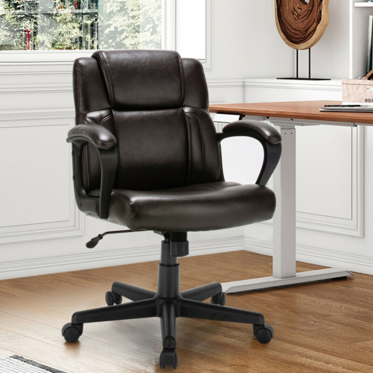  Adjustable Leather Executive Office Chair Computer Desk Chair with ArmrestCostway Gallery View 2 of 12