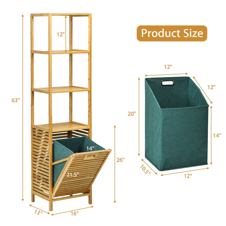 Bamboo Tower Hamper Organizer with 3-Tier Storage Shelves-NaturalCostway Gallery View 4 of 11