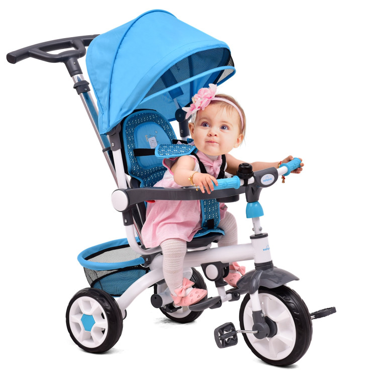 4-in-1 Detachable Baby Stroller Tricycle with Round Canopy -BlueCostway Gallery View 8 of 11