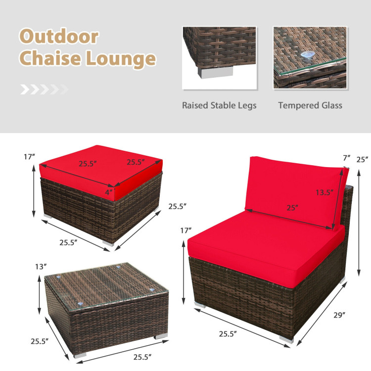 5 Pieces Patio Rattan Furniture Set with Cushioned Armless Sofa-RedCostway Gallery View 5 of 12