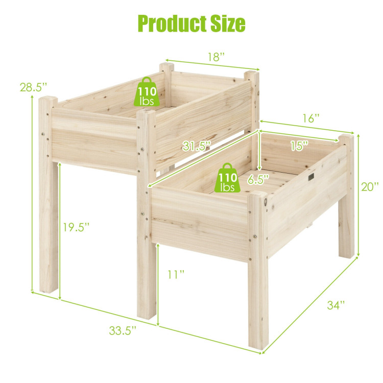 2 Tier Wooden Elevated Planter Box with Legs and Drain Holes for Balcony and YardCostway Gallery View 4 of 14