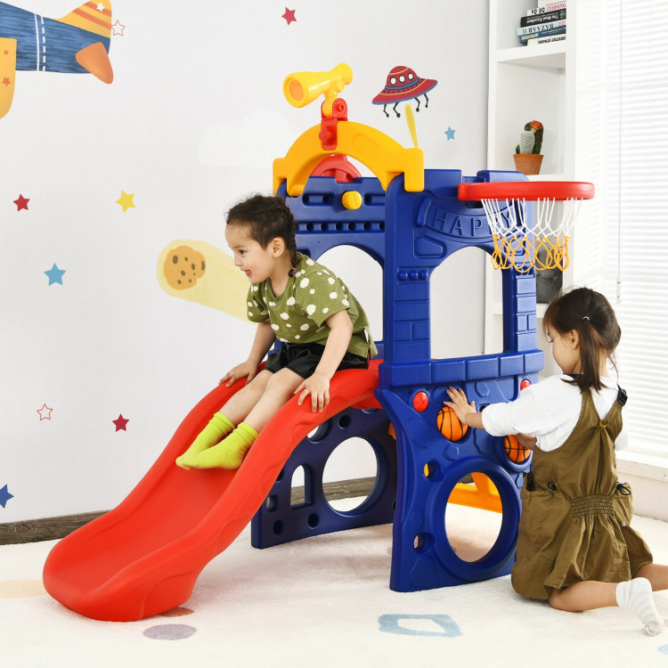 6-in-1 Freestanding Kids Slide with Basketball Hoop and Ring TossCostway Gallery View 7 of 12