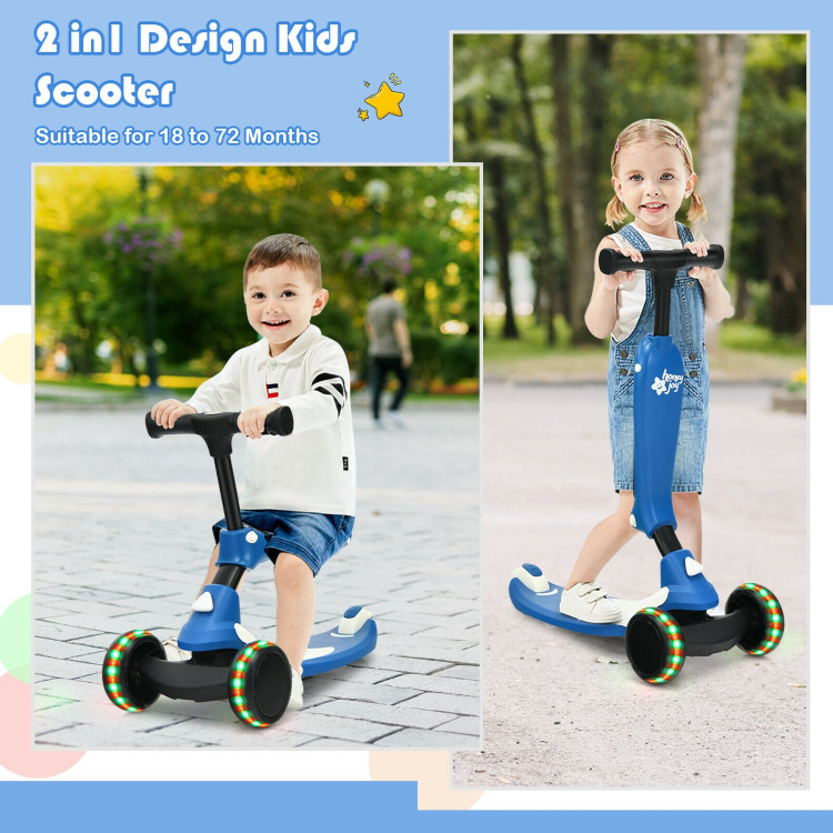 2-in-1 Kids Kick Scooter with Flash Wheels for Girls and Boys from 1.5 to 6 Years Old-BlueCostway Gallery View 7 of 10