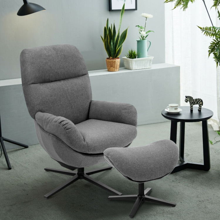 Upholstered Swivel Lounge Chair with Ottoman and Rocking Footstool-GrayCostway Gallery View 1 of 12