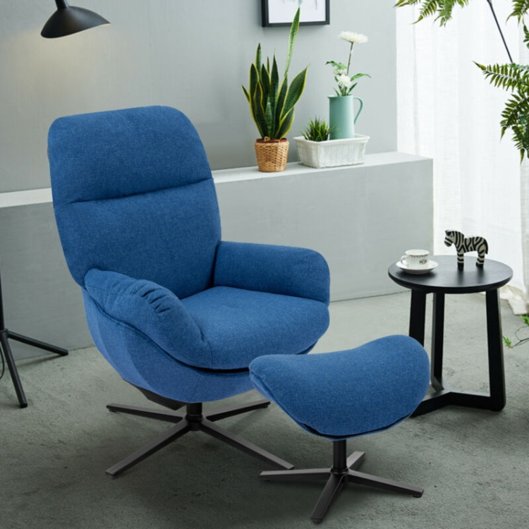 Upholstered Swivel Lounge Chair with Ottoman and Rocking Footstool-BlueCostway Gallery View 1 of 12