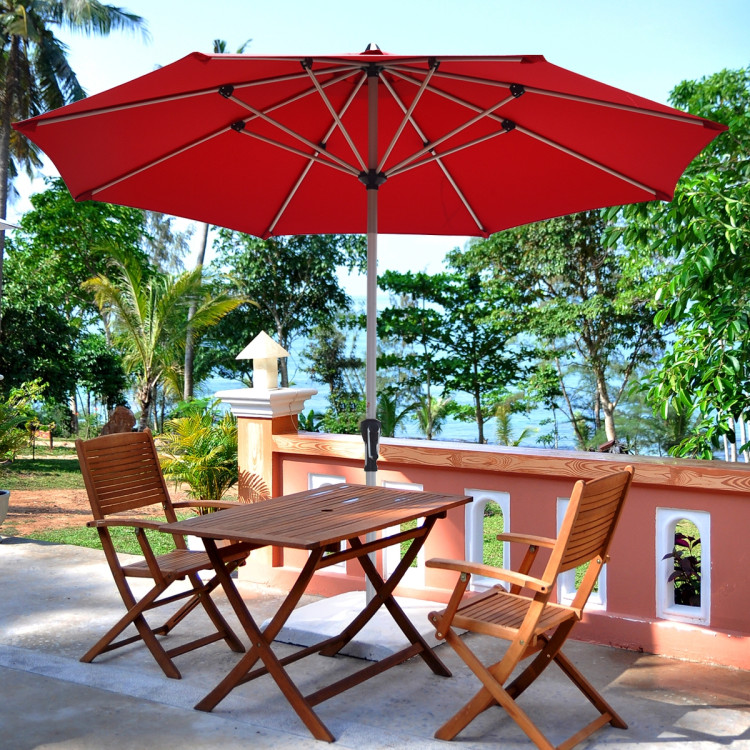 9 Feet Patio Outdoor Market Umbrella with Aluminum Pole without Weight Base-Dark RedCostway Gallery View 6 of 11