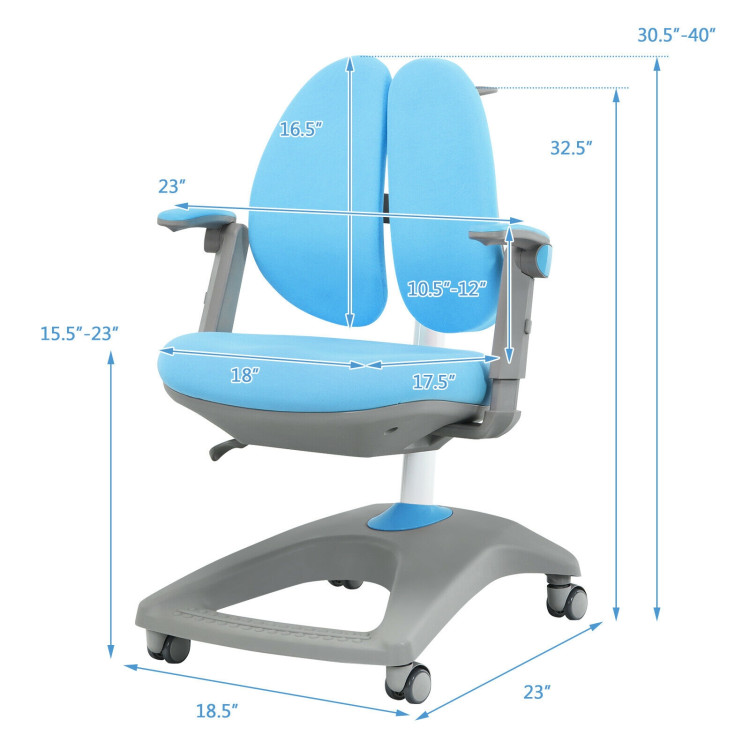 Kids Adjustable Height Depth Study Desk Chair with Sit-Brake Casters-BlueCostway Gallery View 4 of 12