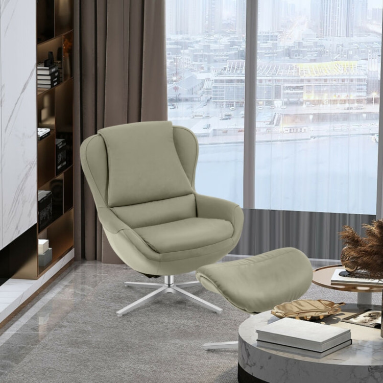 360°  Swivel Leather Lounge Chair with Ottoman and Aluminum Alloy Base-GrayCostway Gallery View 6 of 12
