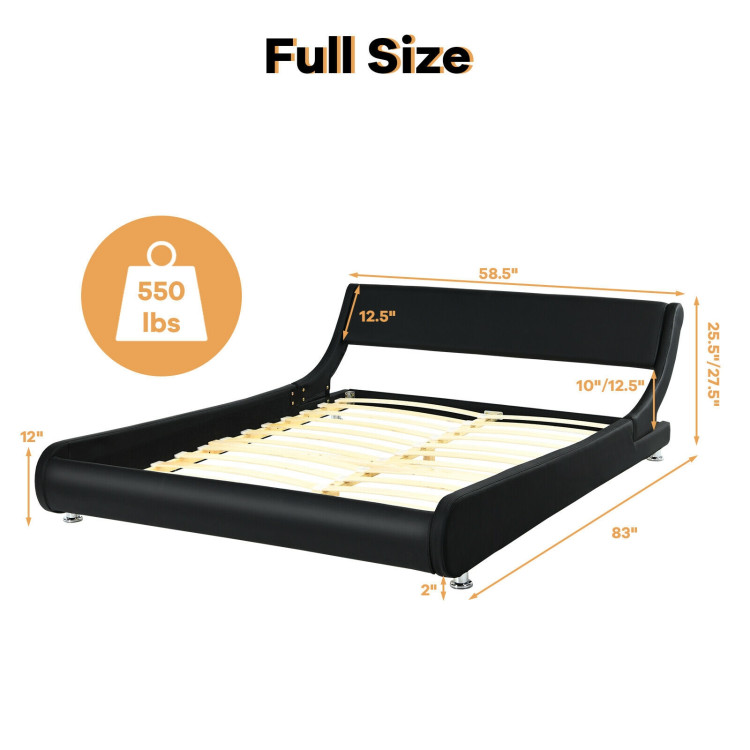 Full Size Faux Leather Upholstered Platform Bed Adjustable Headboard-BlackCostway Gallery View 4 of 12