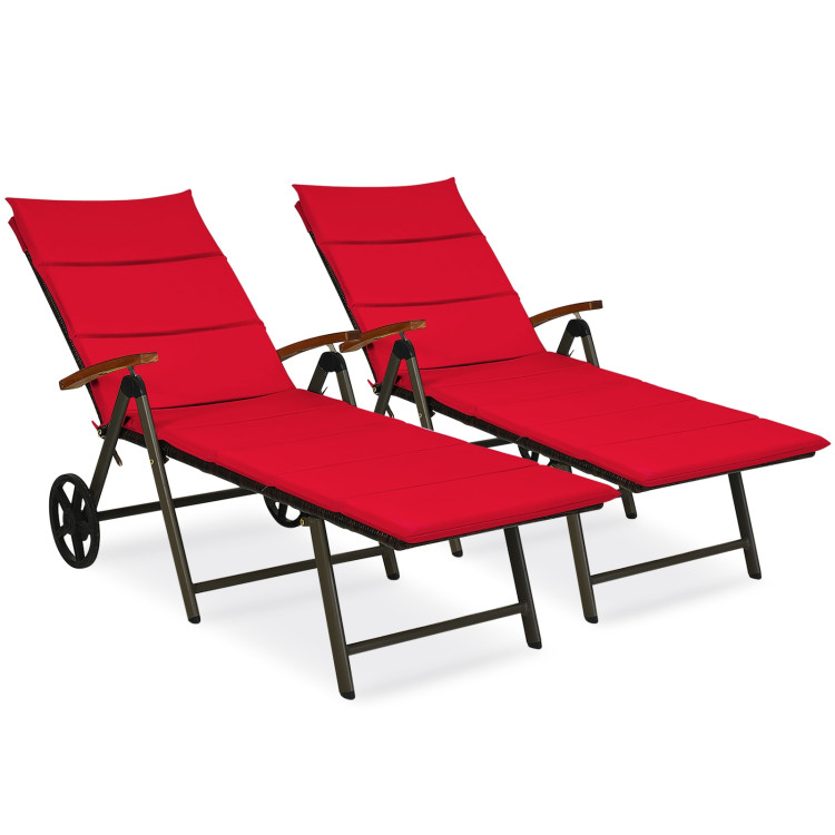Outdoor Chaise Lounge Chair Rattan Lounger Recliner Chair-RedCostway Gallery View 10 of 12