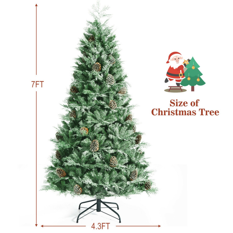  7 Feet Snow Flocked Artificial Christmas Tree with 1139 Glitter PE and PVC TipsCostway Gallery View 4 of 10