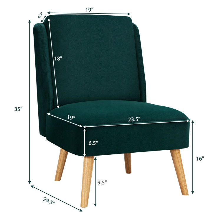 Velvet Accent Armless Side Chair with Rubber Wood Legs for Bedroom-GreenCostway Gallery View 4 of 12