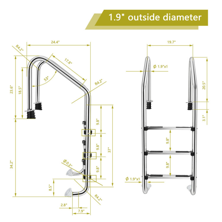 Stainless Steel Swimming Pool Ladder ​with Anti-Slip StepCostway Gallery View 4 of 12