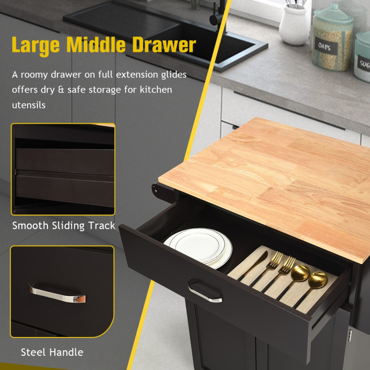 Utility Rolling Storage Cabinet Kitchen Island Cart with Spice Rack-BrownCostway Gallery View 12 of 12