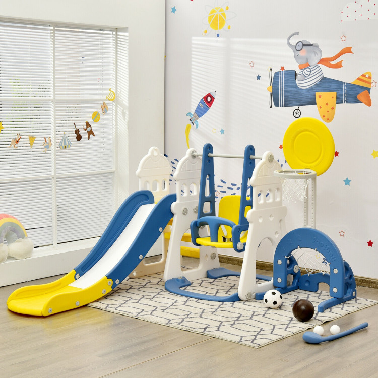 6-in-1 Slide and Swing Set with Ball Games for Toddlers-BlueCostway Gallery View 6 of 12