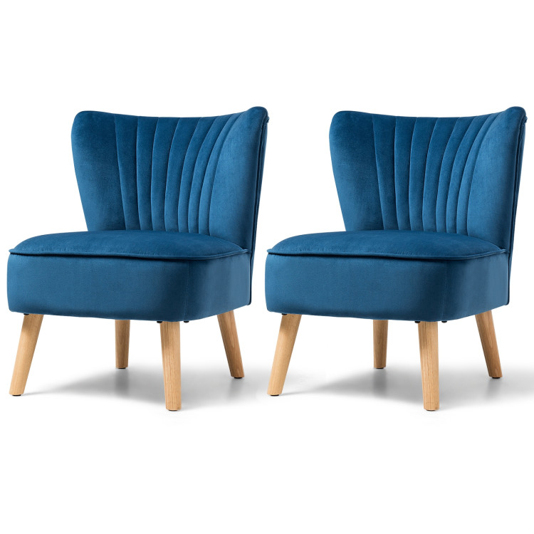 Modern Armless Velvet Accent Chair with Wood Legs-BlueCostway Gallery View 9 of 12