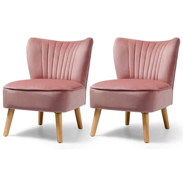 Modern Armless Velvet Accent Chair with Wood Legs-PinkCostway Gallery View 9 of 12