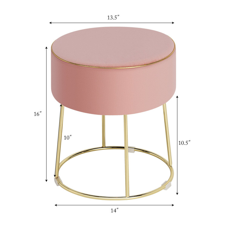 Round Velvet Footrest Stool Ottoman with Non-Slip Foot Pads for Bedside-PinkCostway Gallery View 4 of 12