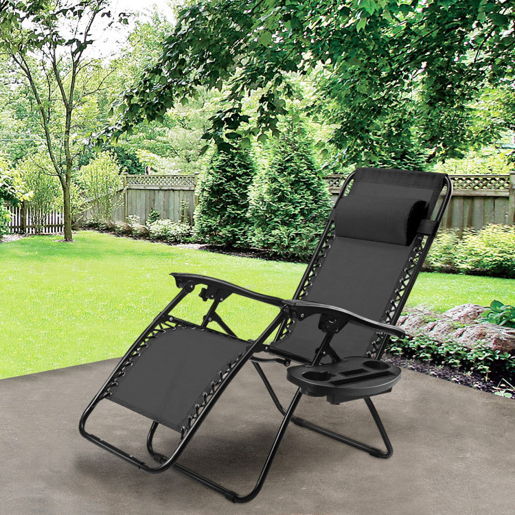 Outdoor Folding Zero Gravity Reclining Lounge Chair with Utility Tray-BlackCostway Gallery View 2 of 16
