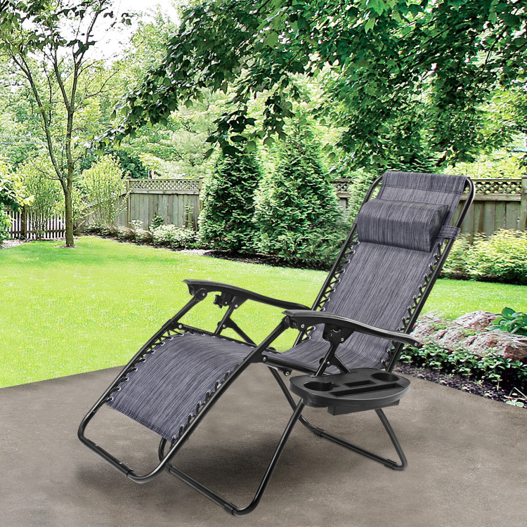 Outdoor Folding Zero Gravity Reclining Lounge Chair with Utility Tray-GrayCostway Gallery View 2 of 17