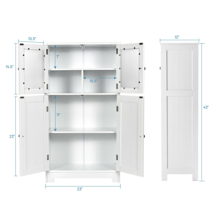 Bathroom Floor Storage Locker Kitchen Cabinet with Doors and Adjustable Shelf-WhiteCostway Gallery View 5 of 13