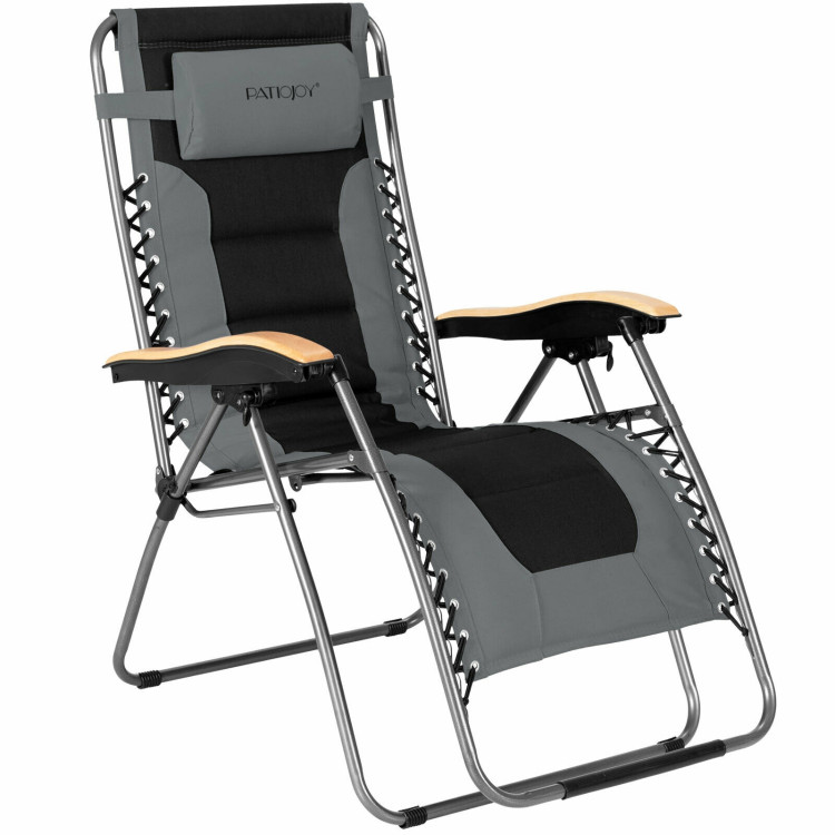 Oversize Folding Adjustable Padded Zero Gravity Lounge Chair-GrayCostway Gallery View 3 of 10