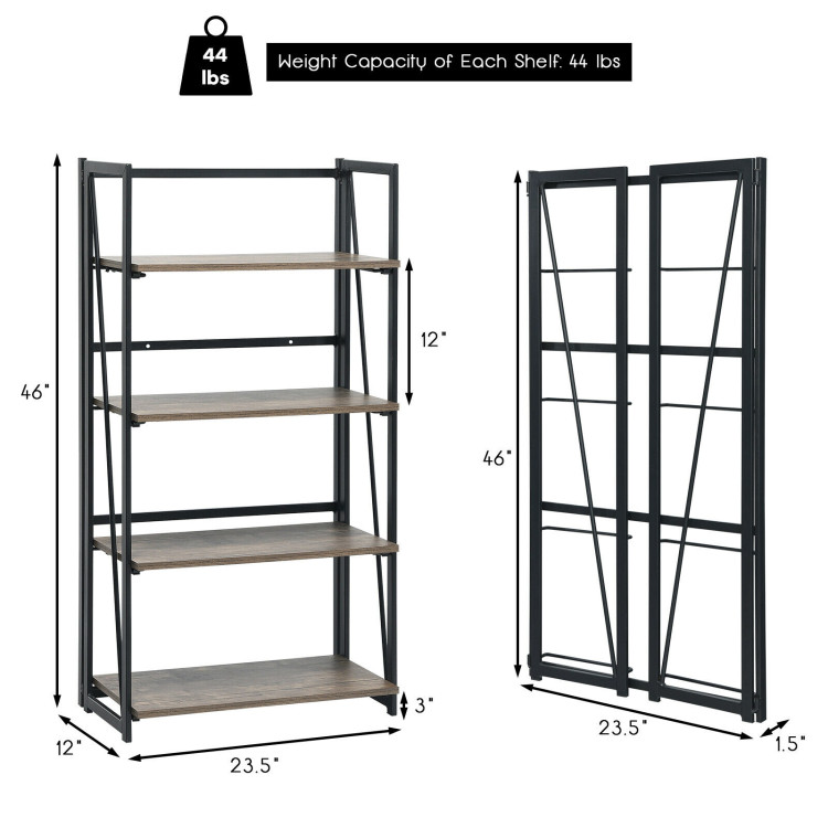 4-Tier Folding Bookshelf No-Assembly Industrial Bookcase Display ShelvesCostway Gallery View 4 of 12