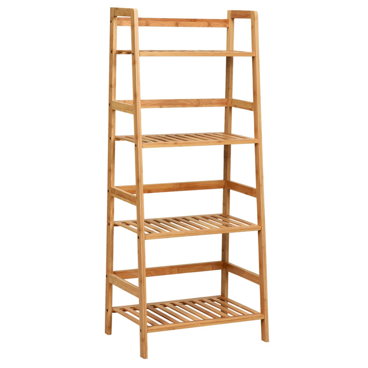 4-Tier Bamboo Plant Rack with Guardrails Stable and Space-Saving-NaturalCostway Gallery View 1 of 12