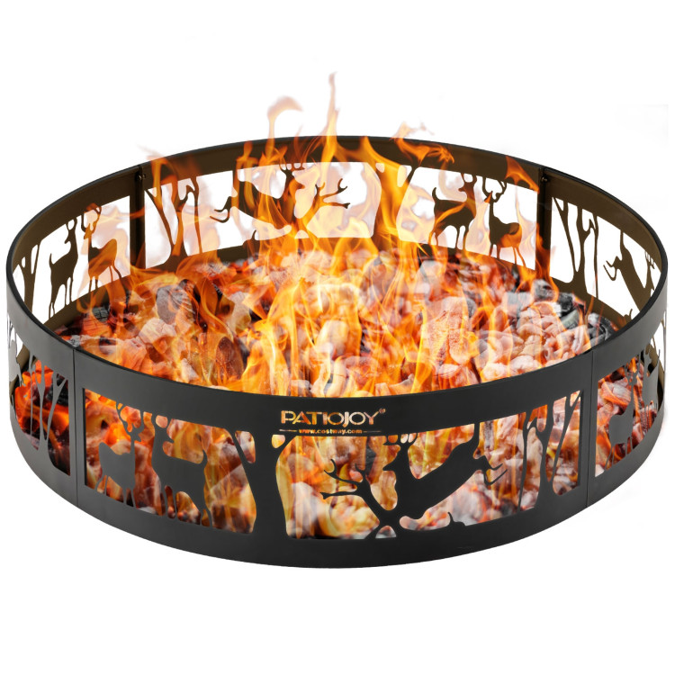 36 Inch Metal Fire Pit Ring Deer with Extra Poker Bonfire Liner for CampfireCostway Gallery View 7 of 11