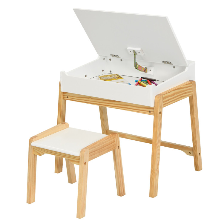Children Activity Art Study Desk and Chair Set with Large Storage Space for Kids Homeschooling-WhiteCostway Gallery View 6 of 9