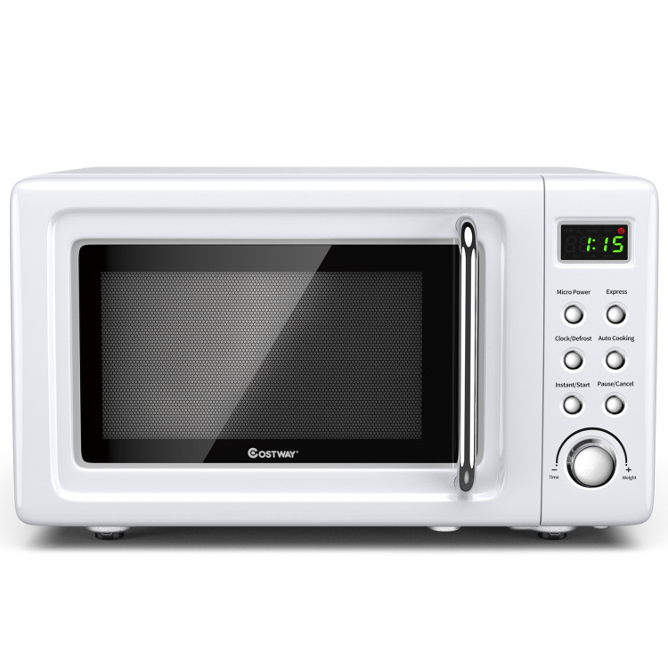 700W Retro Countertop Microwave Oven with 5 Micro Power and Auto Cooking Function-WhiteCostway Gallery View 7 of 12
