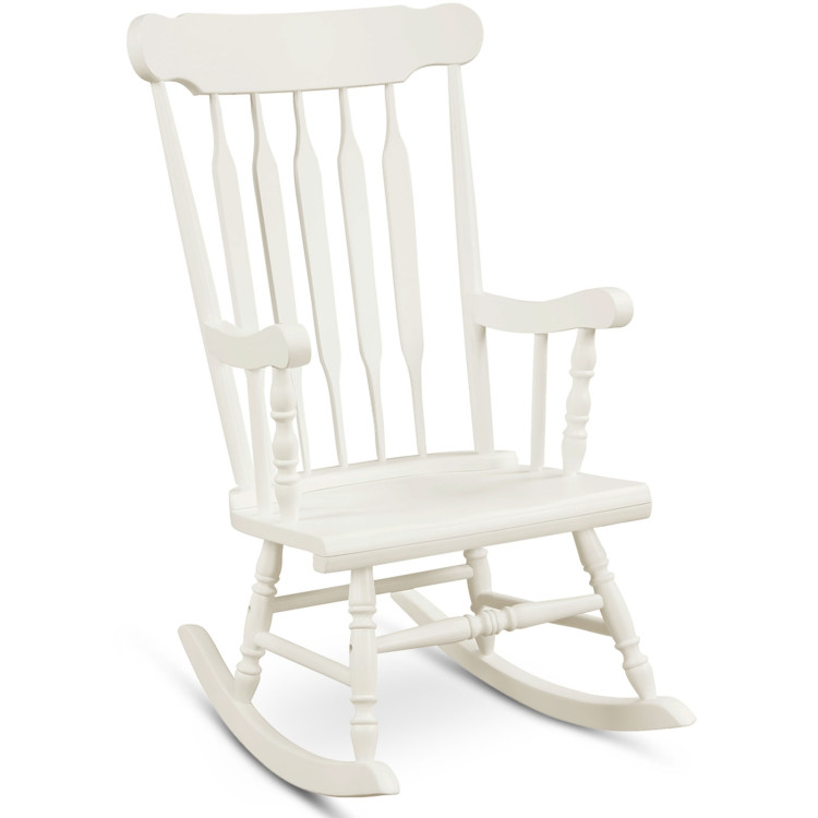 Rocking Chair with Solid Wooden Frame for Garden and Patio-WhiteCostway Gallery View 1 of 13