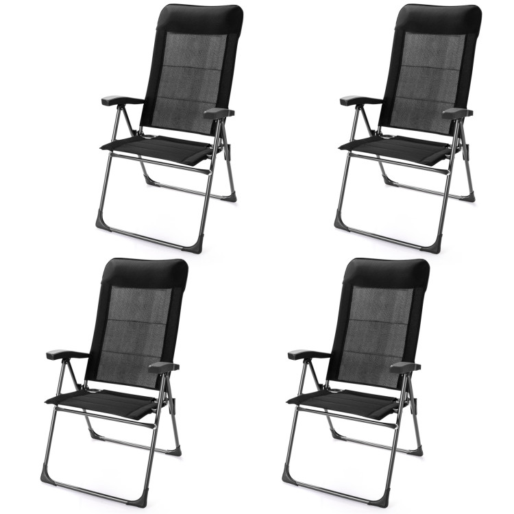 2 Pcs Portable Patio Folding Dining Chairs with Headrest Adjust for Camping -BlackCostway Gallery View 5 of 10