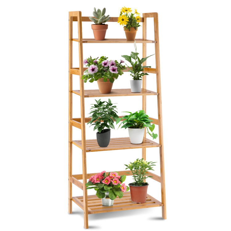 47.5 Inch 4-Tier Multifunctional Bamboo Bookcase Storage Stand RackCostway Gallery View 6 of 11
