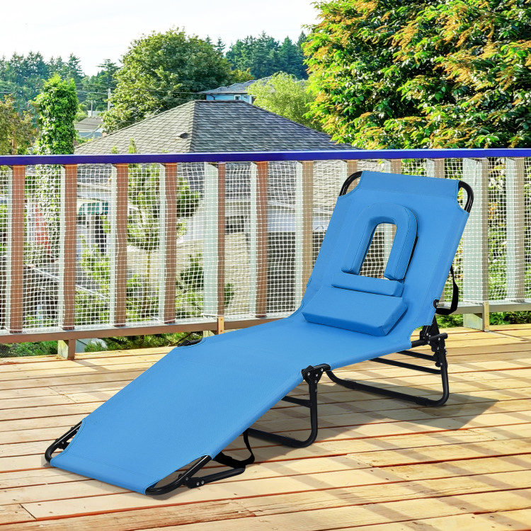 Outdoor Folding Chaise Beach Pool Patio Lounge Chair Bed with Adjustable Back and HoleCostway Gallery View 1 of 10