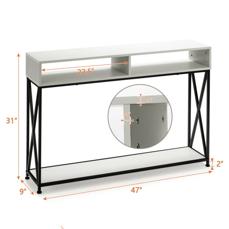 Console Table with Open Shelf and Storage Compartments Steel Frame-WhiteCostway Gallery View 5 of 11