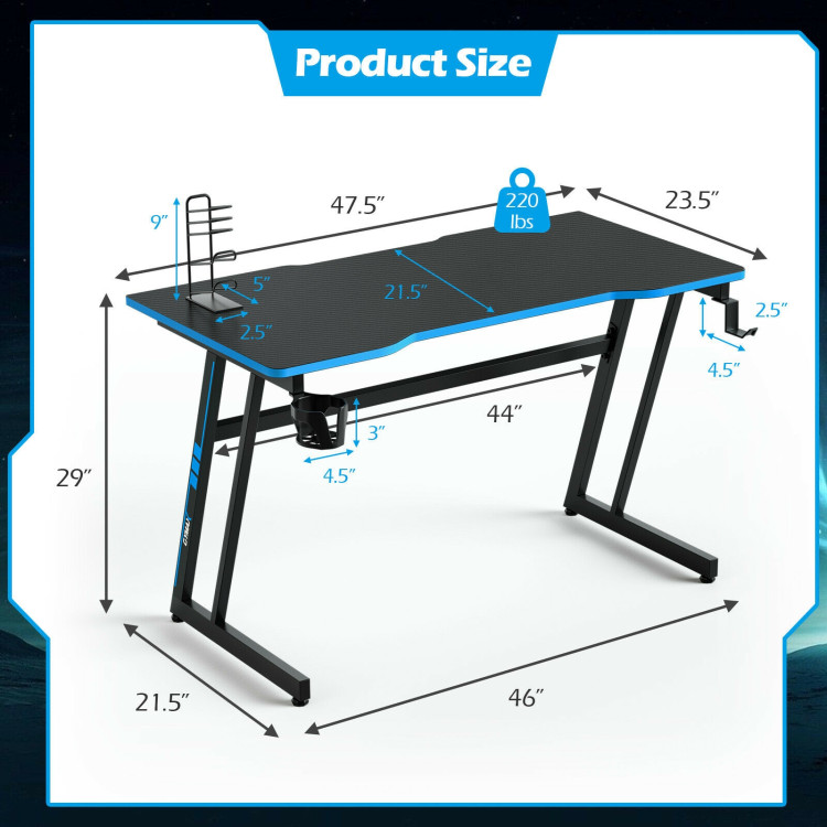 47.5 Inch Z-Shaped Computer Gaming Desk with Handle Rack-BlueCostway Gallery View 4 of 12
