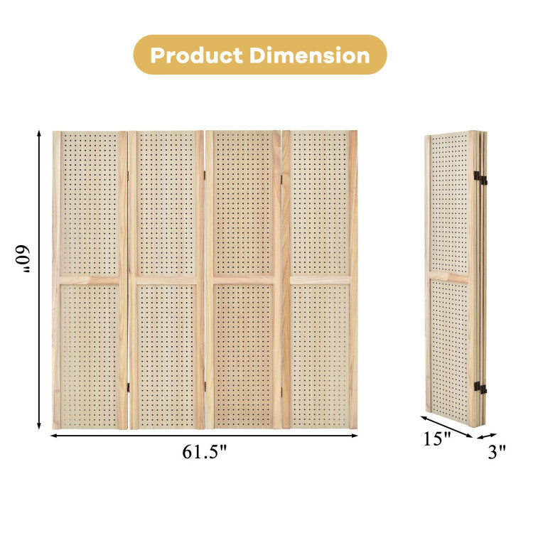 4-Panel Pegboard Display 5 Feet Tall Folding Privacy Screen for Craft Display OrganizedCostway Gallery View 4 of 12