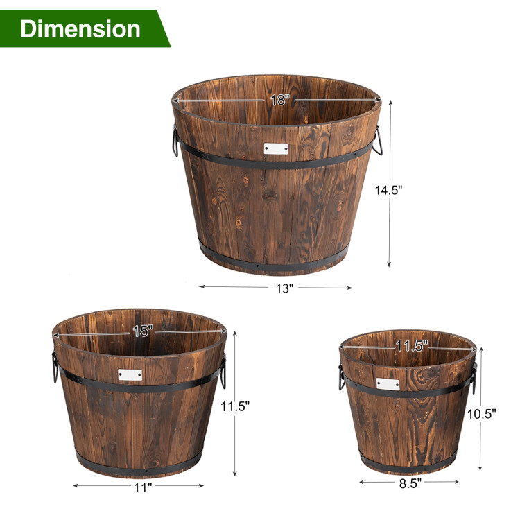 3 Pieces Wooden Planter Barrel Set with Multiple SizeCostway Gallery View 5 of 10