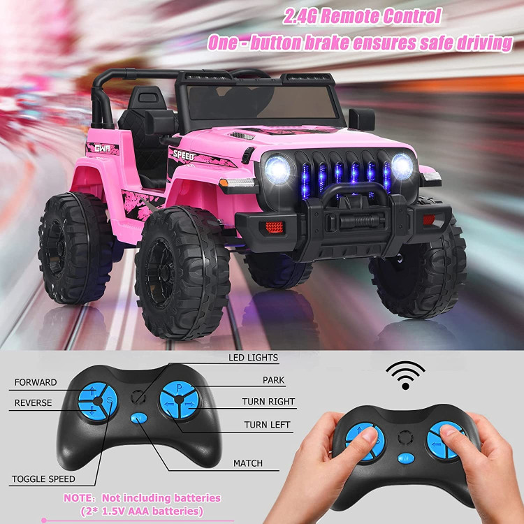 12V Kids Ride-on Jeep Car with 2.4G Remote Control-PinkCostway Gallery View 3 of 7