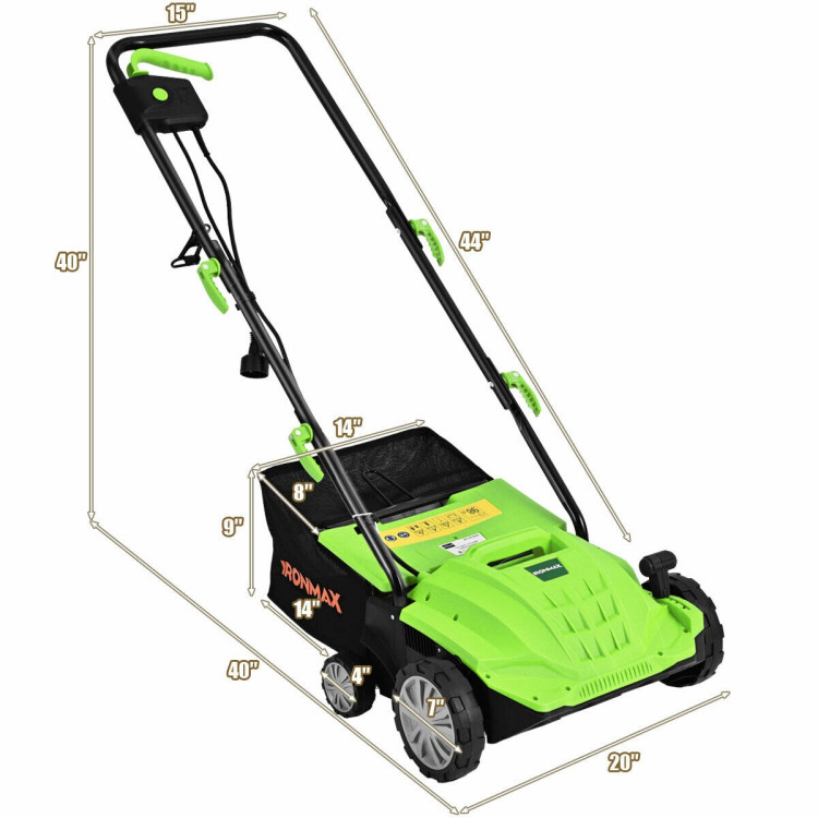 12Amp Corded Scarifier 13” Electric Lawn Dethatcher with 40L Collection Bag -GreenCostway Gallery View 4 of 12